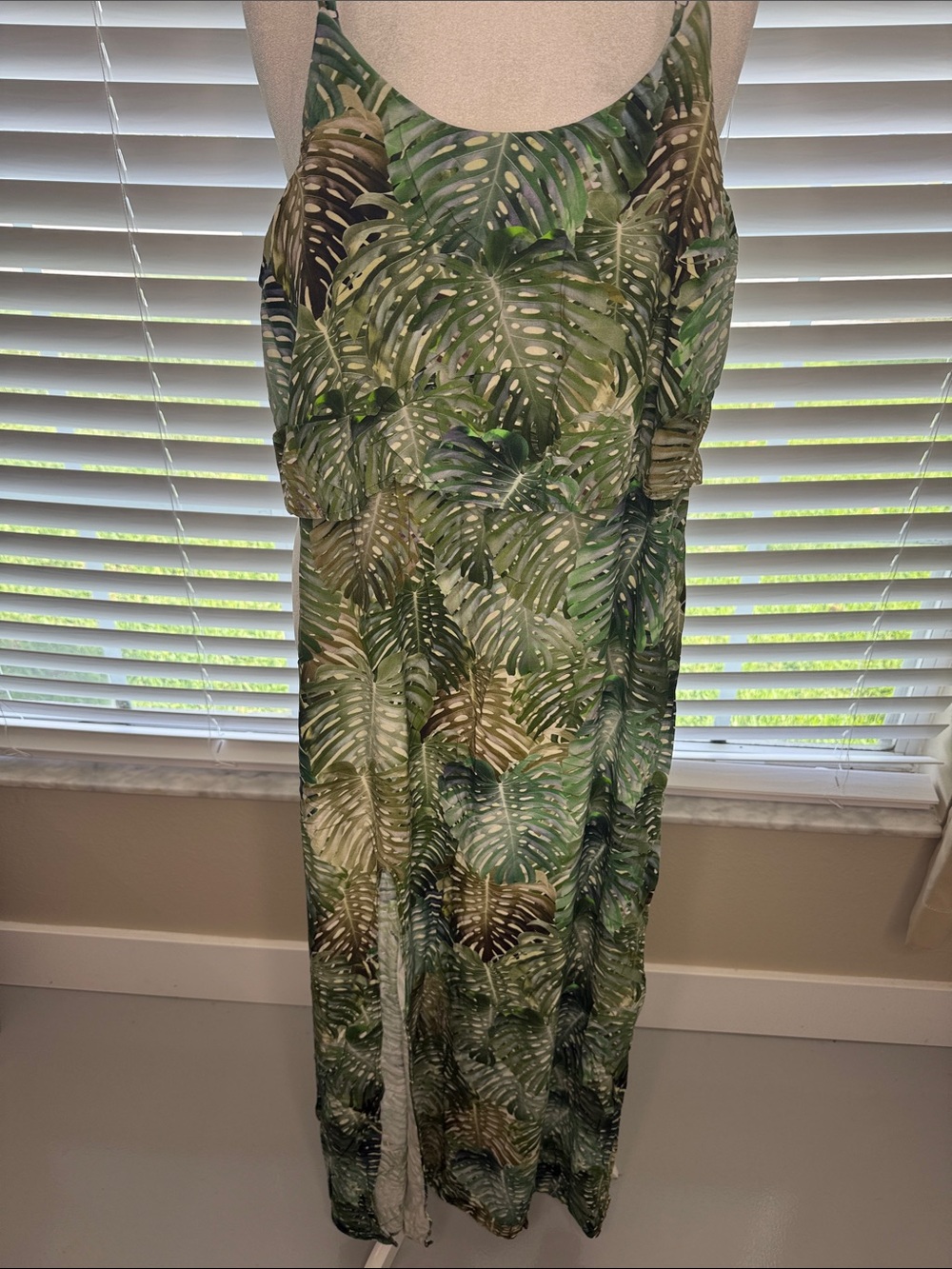 Tropical Leaf Green Maxi Dress - Sleeveless Summer Dress
